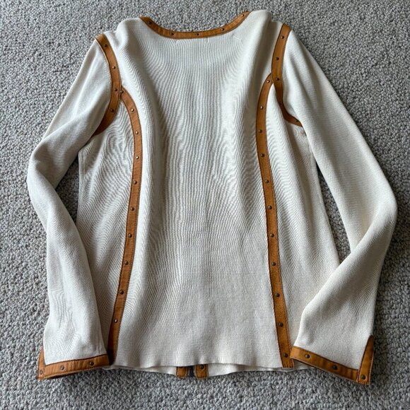 Sigrid Olsen Silk-Cotton Cardigan w/ Leather Accents | Size S - Picture 5 of 7